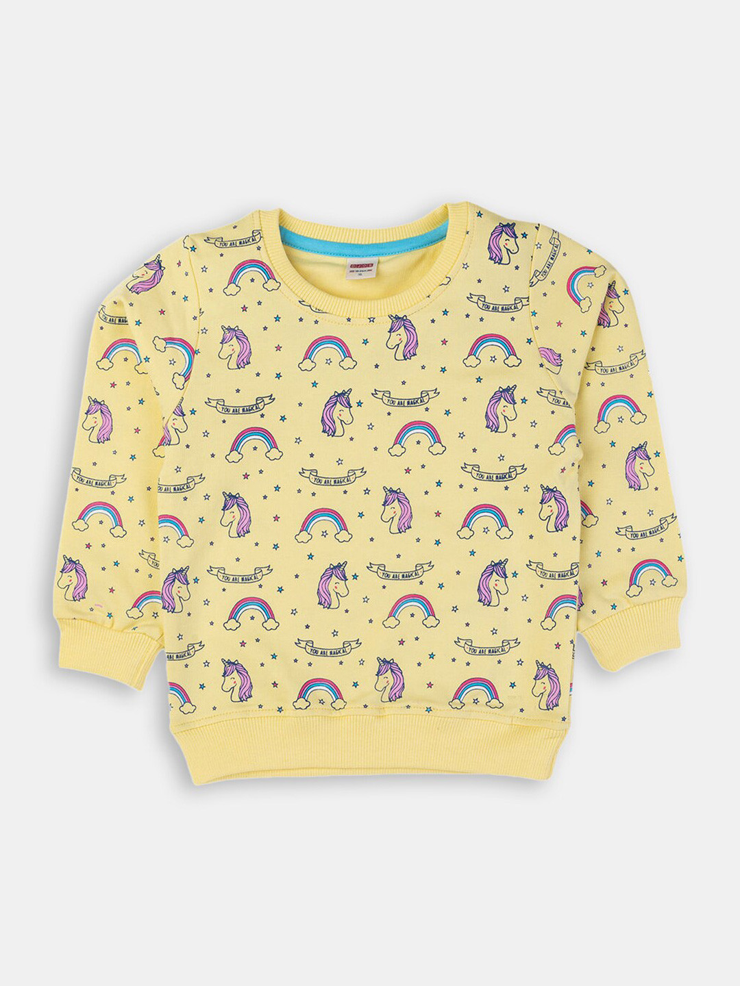 

Hopscotch Girls Yellow Printed Cotton Sweatshirt