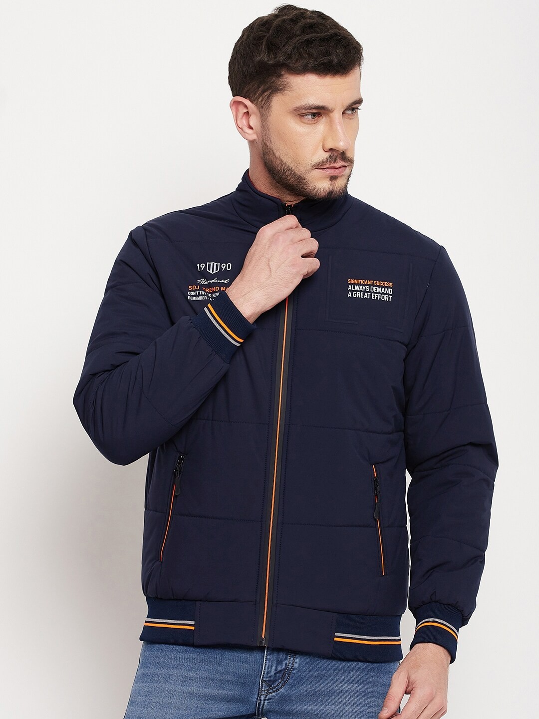 

Duke Men Blue Bomber with Patchwork Jacket