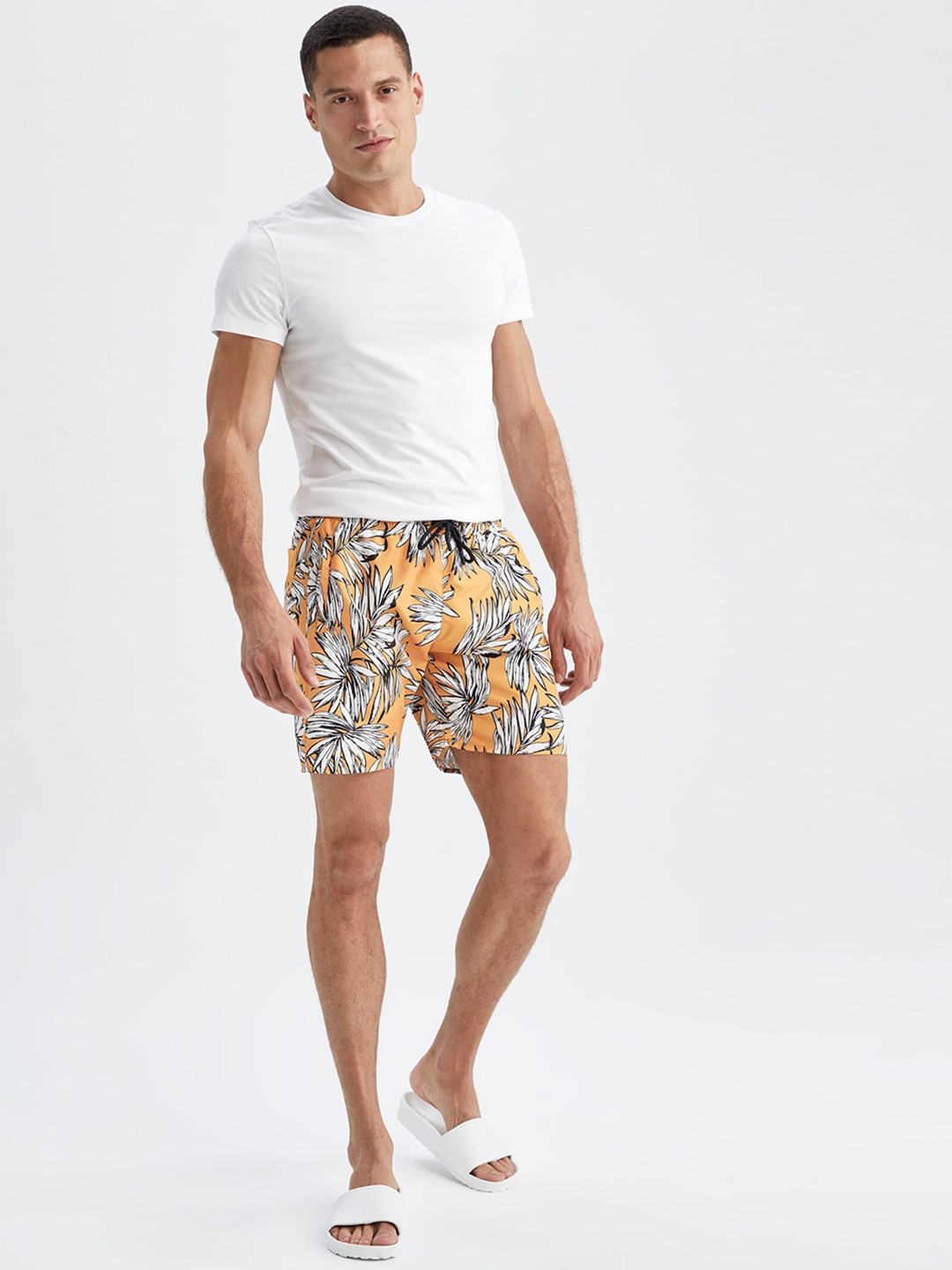 

DeFacto Mens Orange & White Printed Swim Shorts