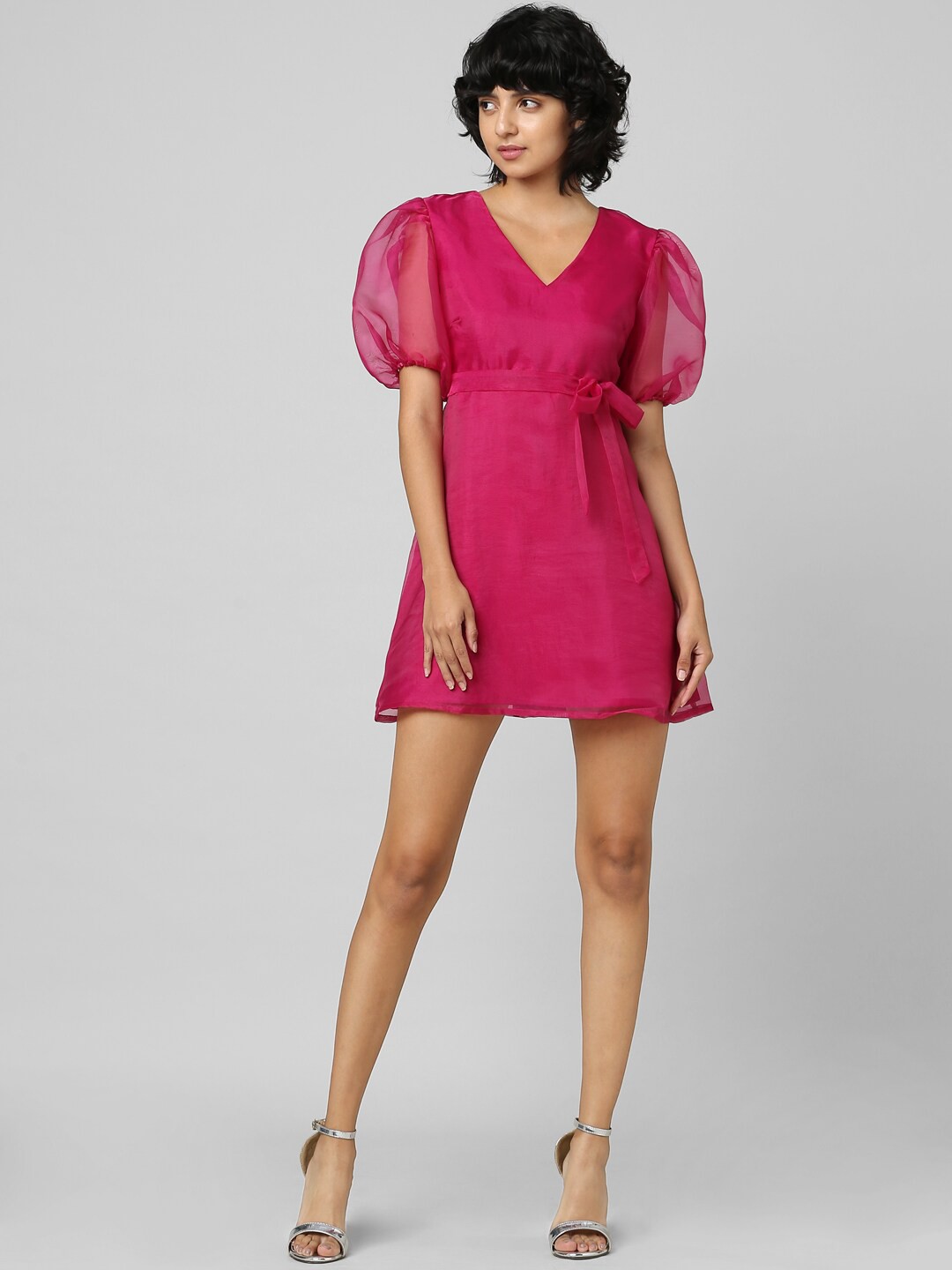 

ONLY Pink A-Line Mini V-Neck Dress