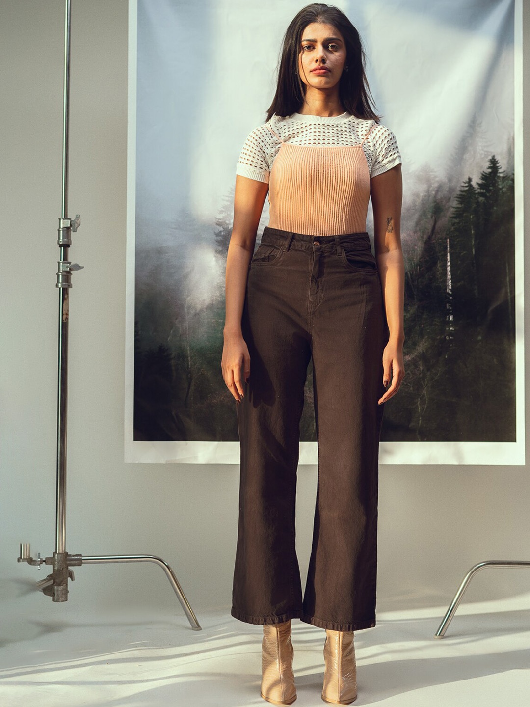 

FREAKINS Women Brown Wide Leg High-Rise Pure Cotton Jeans