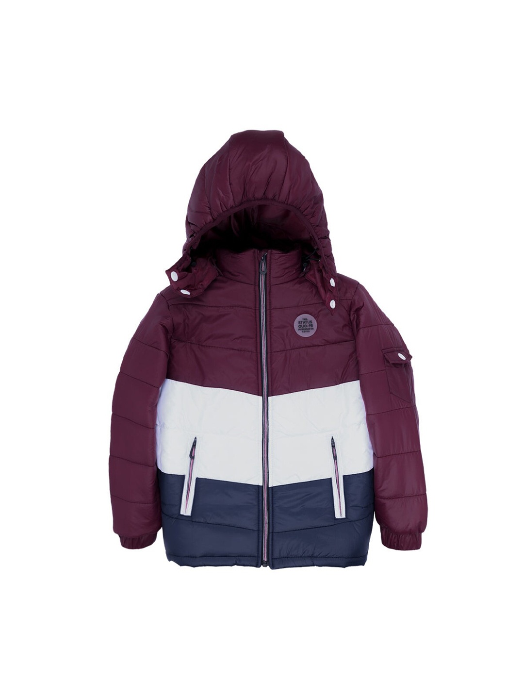 

Status Quo Boys Red Off White Colourblocked Hooded Puffer Jacket