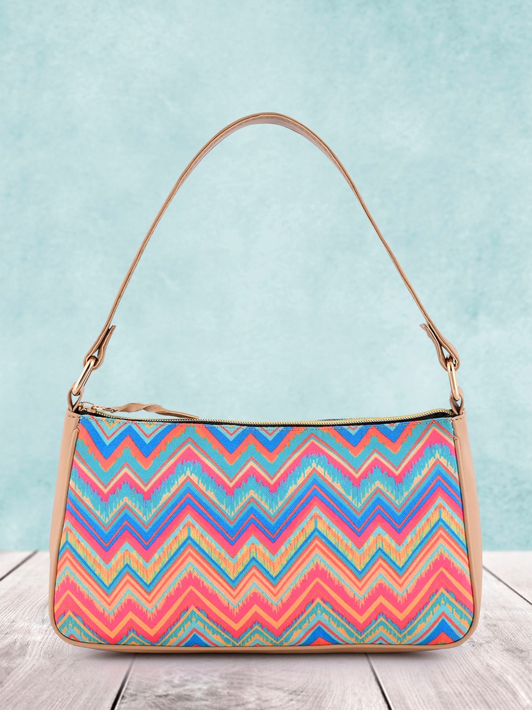 

Lychee bags Blue Geometric Printed Structured Handheld Bag