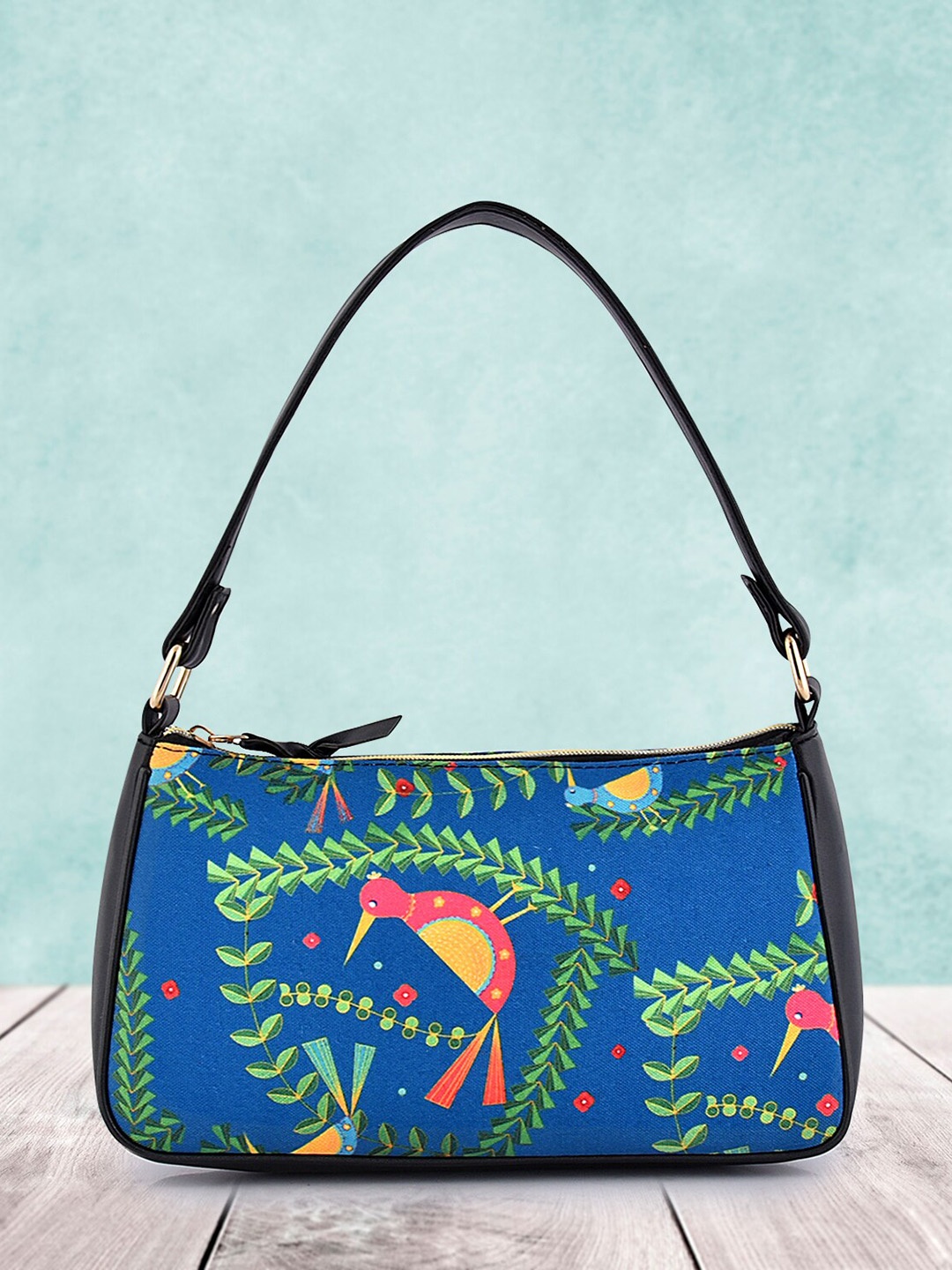 

Lychee bags Blue Printed Structured Handheld Bag