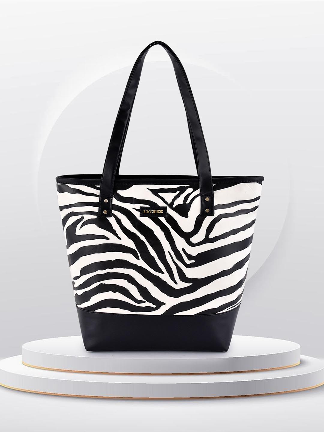 

Lychee bags White & Black Zebra Printed PU Oversized Shopper Tote Bag