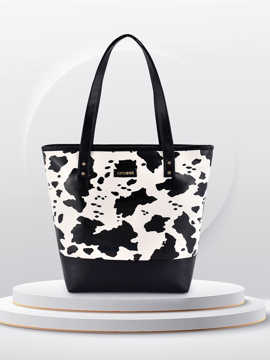 

Lychee bags White Cow Printed PU Oversized Shopper Tote Bag