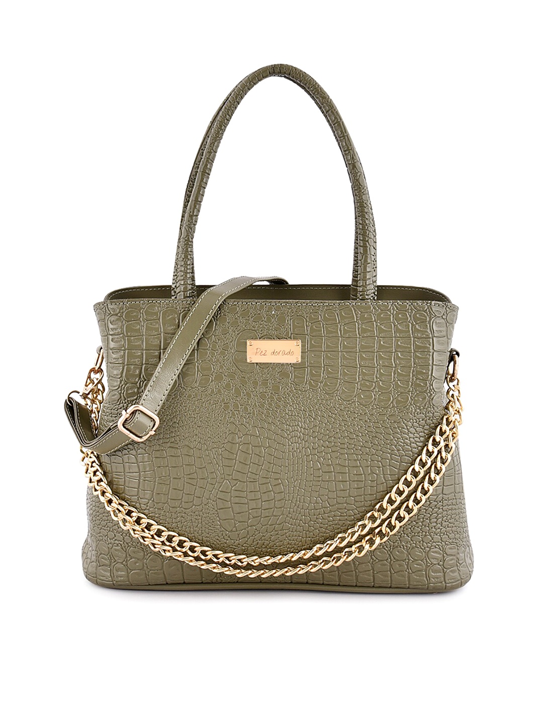 

Pez dorado Green Textured Structured Satchel Bag