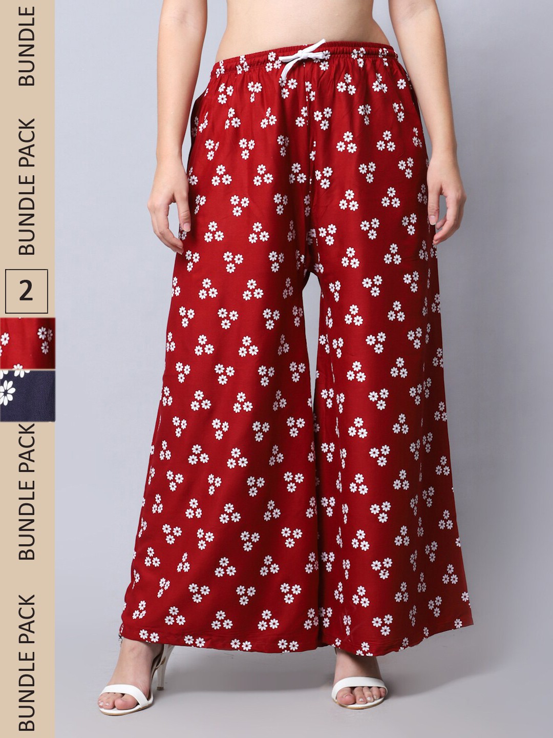 

GRACIT Women Pack of 2 Maroon & Navy Blue Floral Printed Flared Ethnic Palazzos