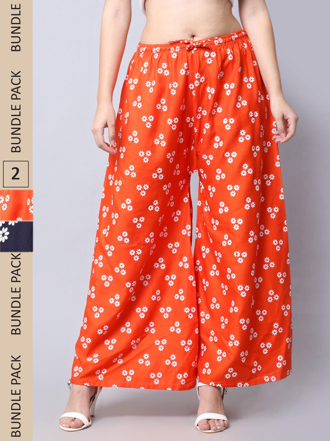 

GRACIT Women Pack of 2 Orange & Blue Floral Printed Flared Ethnic Palazzos