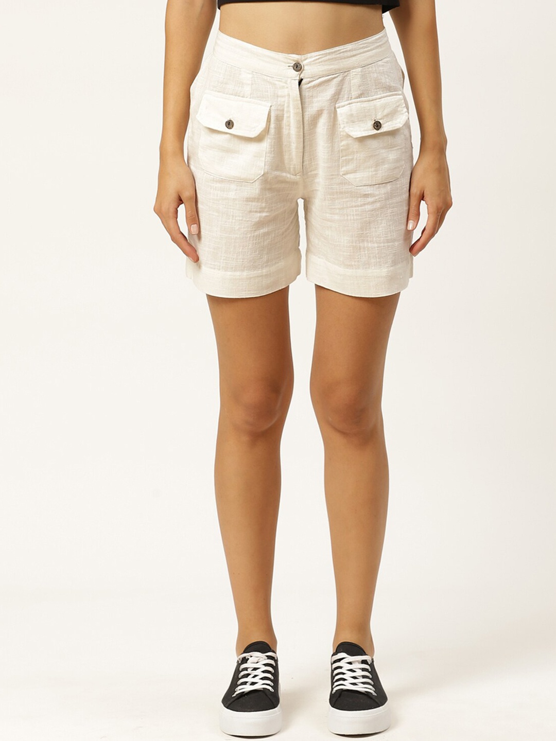 

IQRAAR Women Off White Cotton Hot Pants