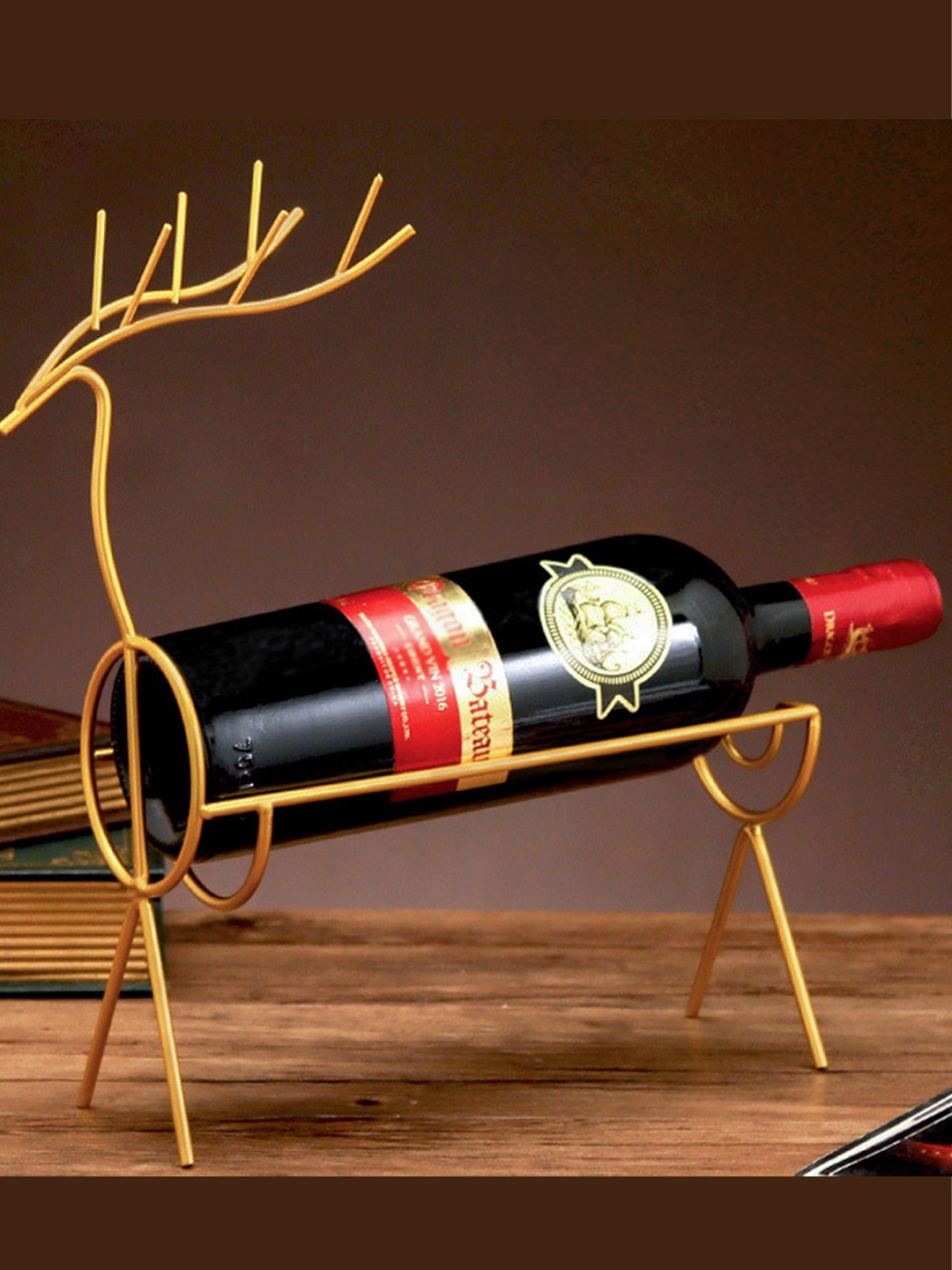 

BonZeaL Gold-Toned Deer Wine Bottle Holder Rack Stand
