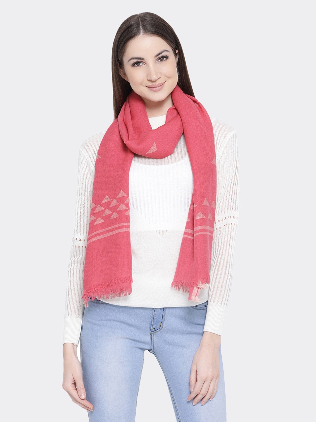 

SHINGORA Women Pink & White Woven Design Stole