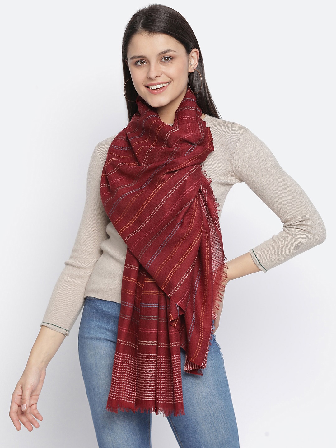 

SHINGORA Women Maroon & Pink Woven Design Stole