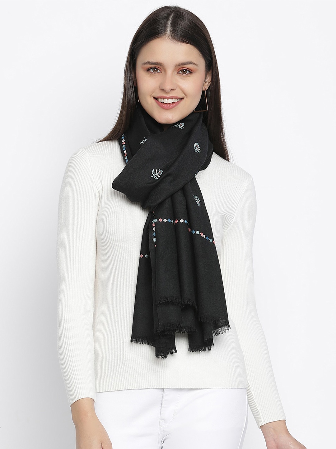 

SHINGORA Women Black & Blue Woolen Embroidered Stole