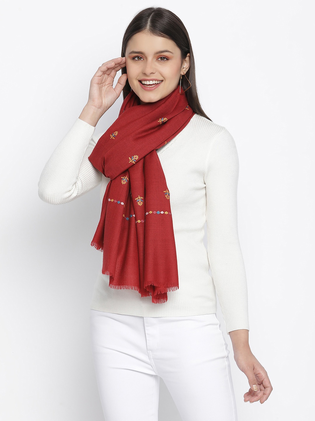 

SHINGORA Women Maroon & Pink Woollen Embroidered Stole