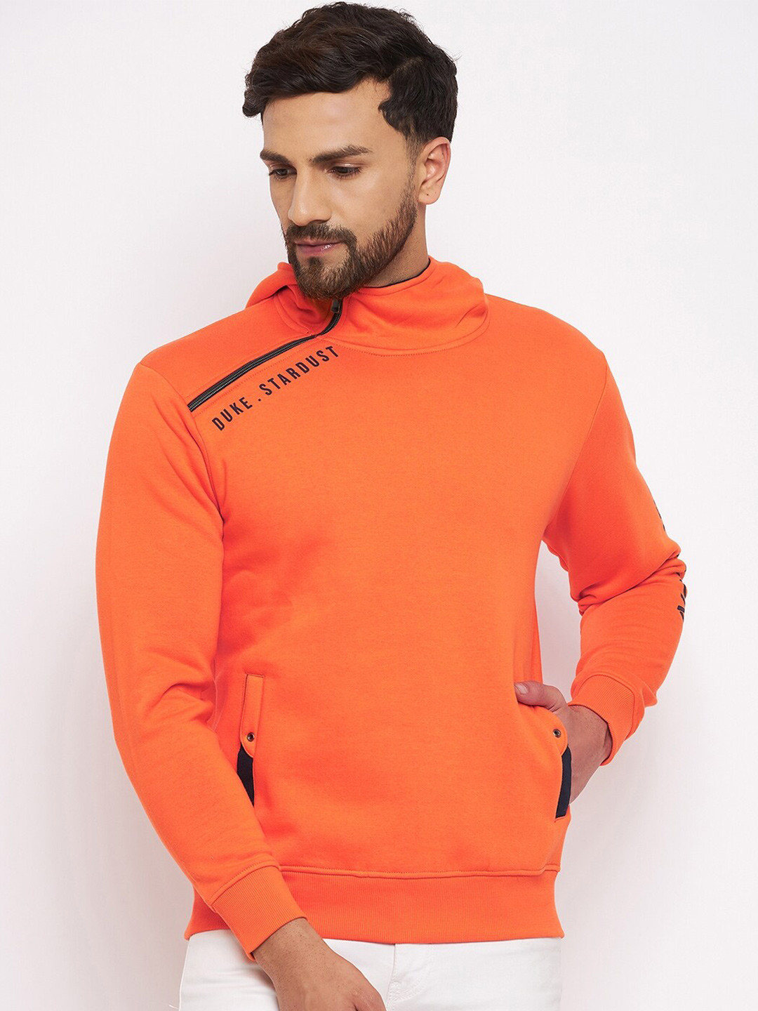 

Duke Men Orange Solid Hooded Fleece Sweatshirt