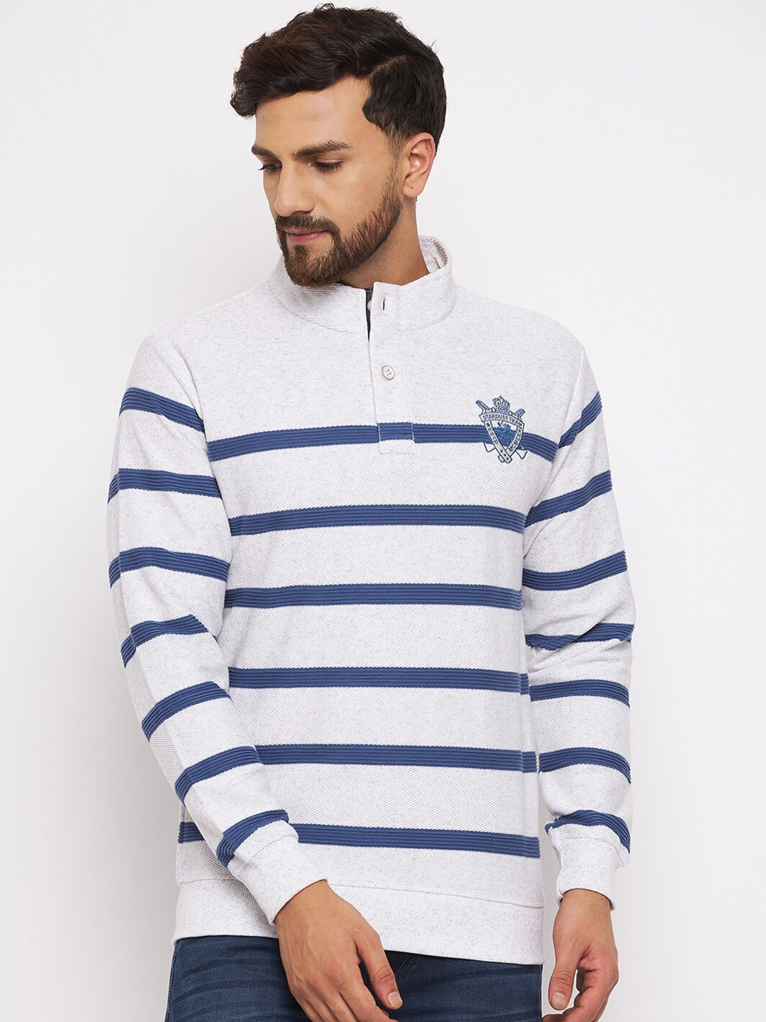 

Duke Men White Striped Fleece Sweatshirt