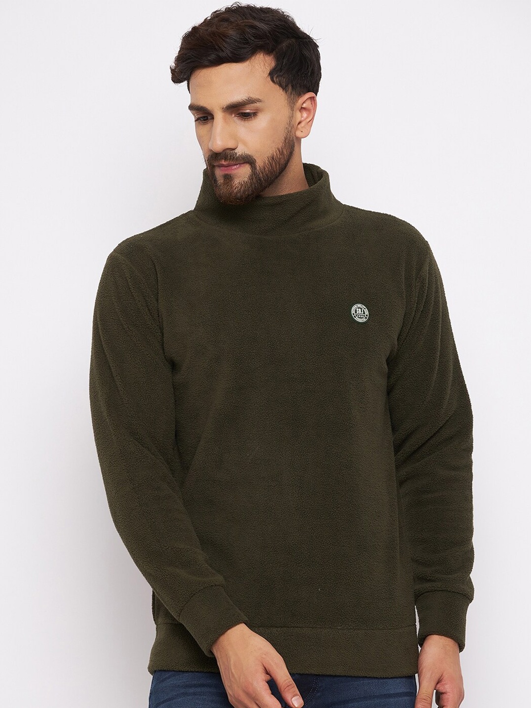 

Duke Men Green Solid Fleece Sweatshirt