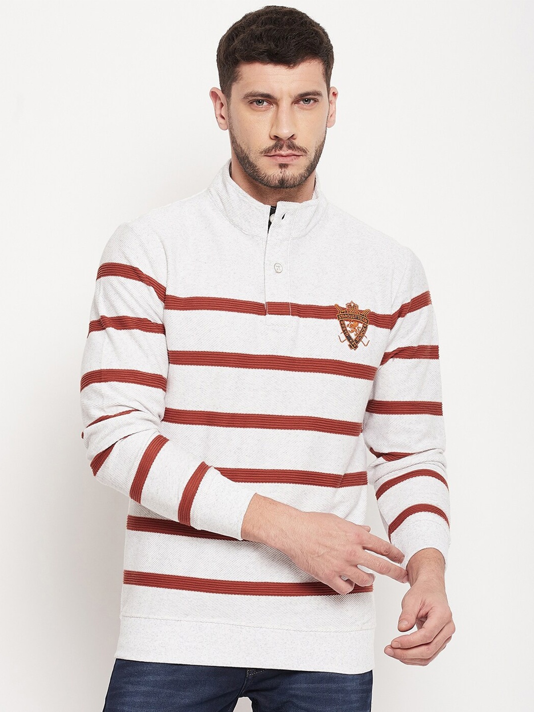 

Duke Men White Striped Fleece Sweatshirt
