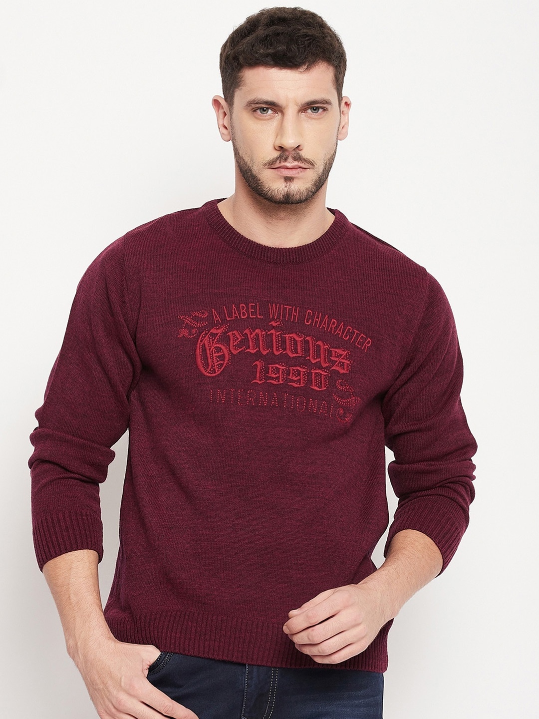 

Duke Men Maroon Typography Acrylic Pullover