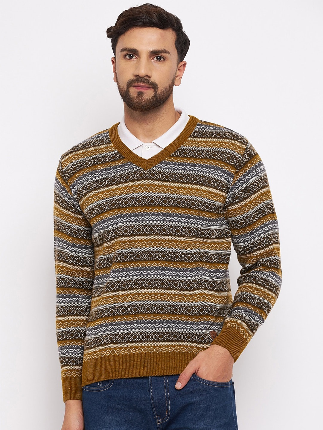 

Duke Men Brown & Blue Striped Acrylic Pullover