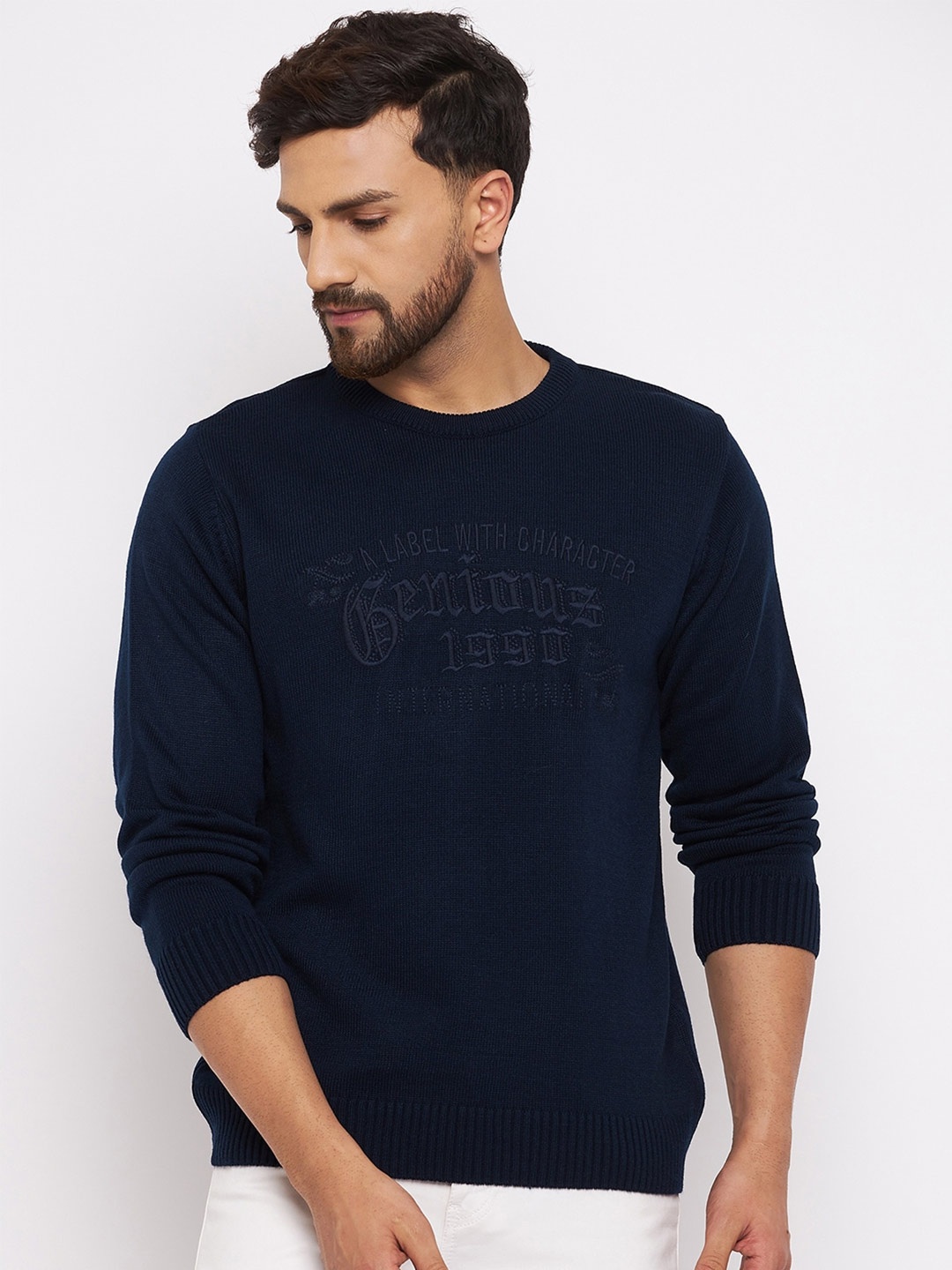Duke Men Blue Typography Acrylic Pullover