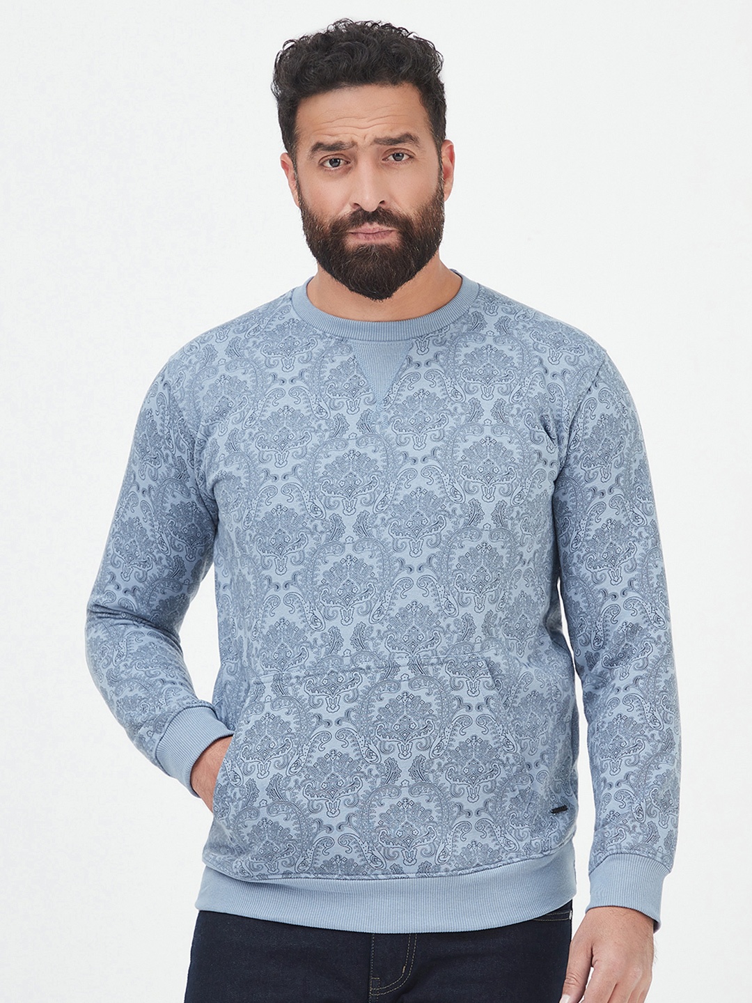 

MR BUTTON Men Blue Printed Cotton Sweatshirt