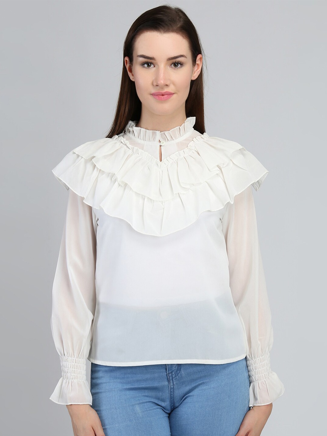 

DODO & MOA White Ruffles Georgette Top