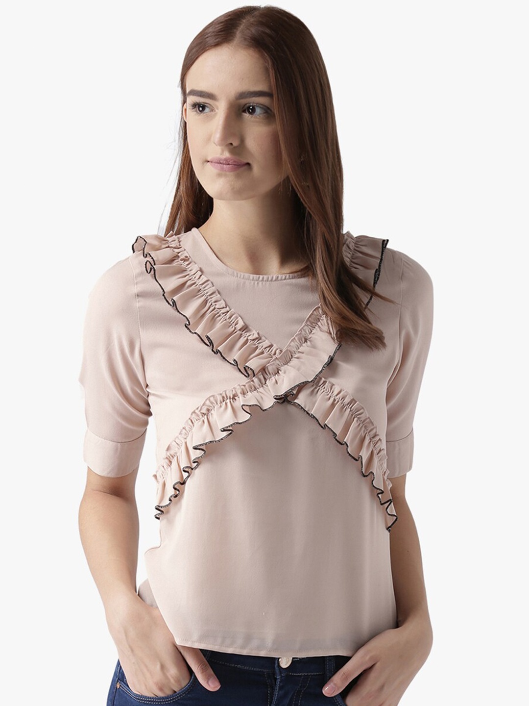 

DODO & MOA Nude-Coloured Ruffles Regular Top