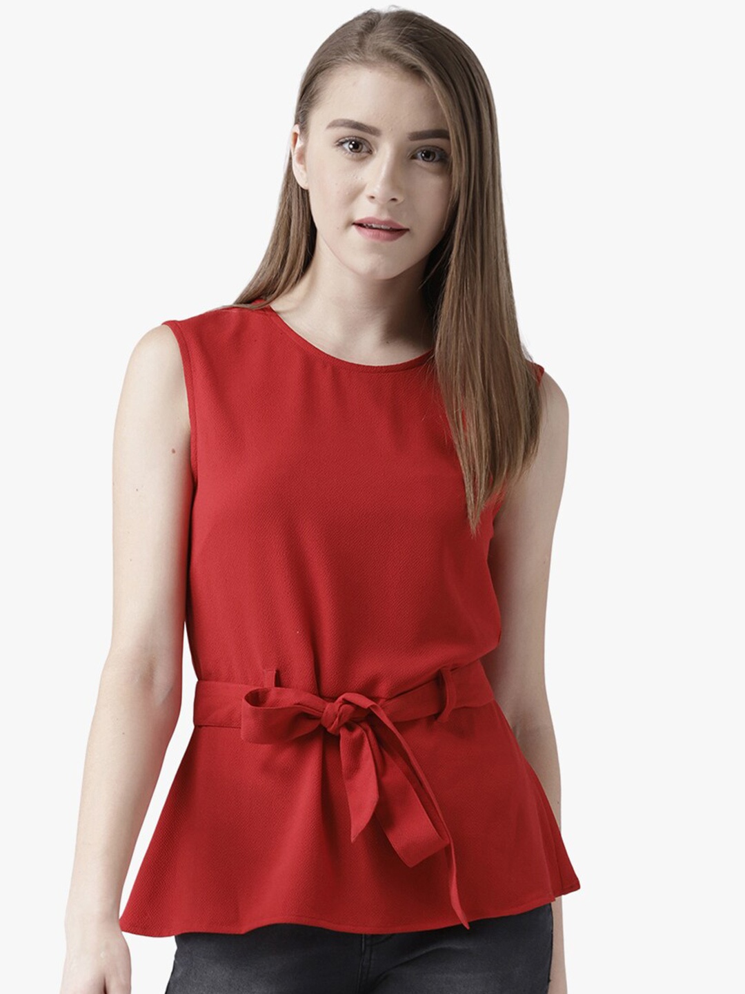 

DODO & MOA Red Belted Crepe Top