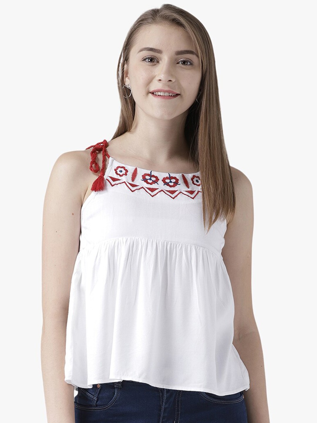

DODO & MOA White & Red Tie-Up A-Line Top