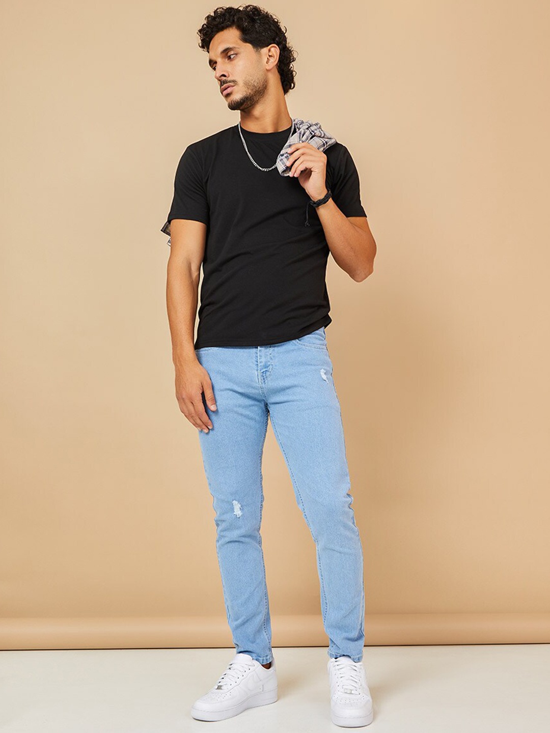 

Styli Men Light Distress Skinny Fit Jeans, Blue