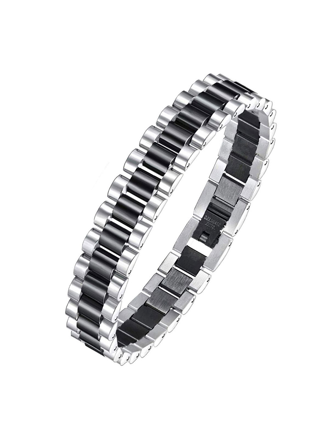 

ZIVOM Men Black & Silver-Toned Rhodium-Plated Link Bracelet