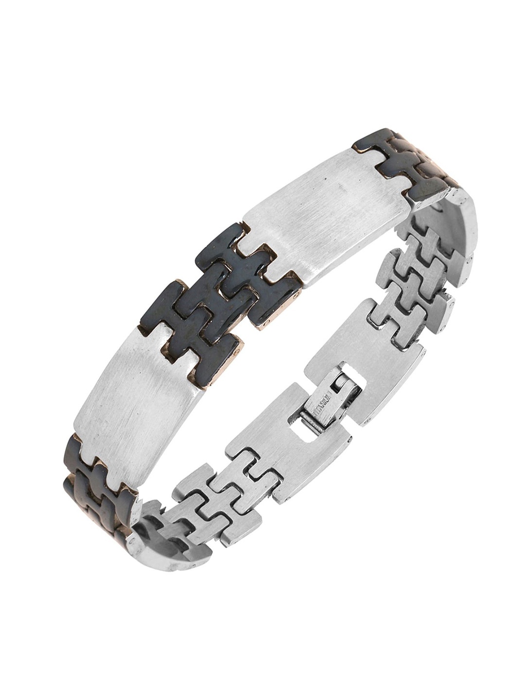 

ZIVOM Men Silver-Toned & Black Silver-Plated Link Bracelet