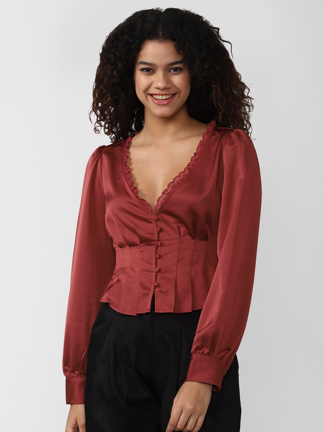

FOREVER 21 Maroon V Neck Crop Top