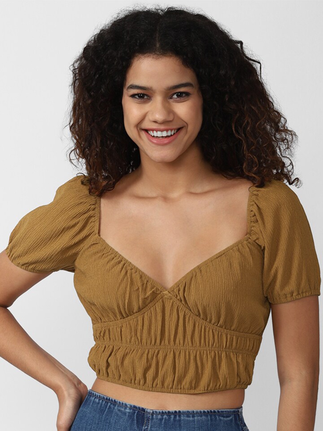 

FOREVER 21 Brown Sweetheart Neck Bralette Crop Top