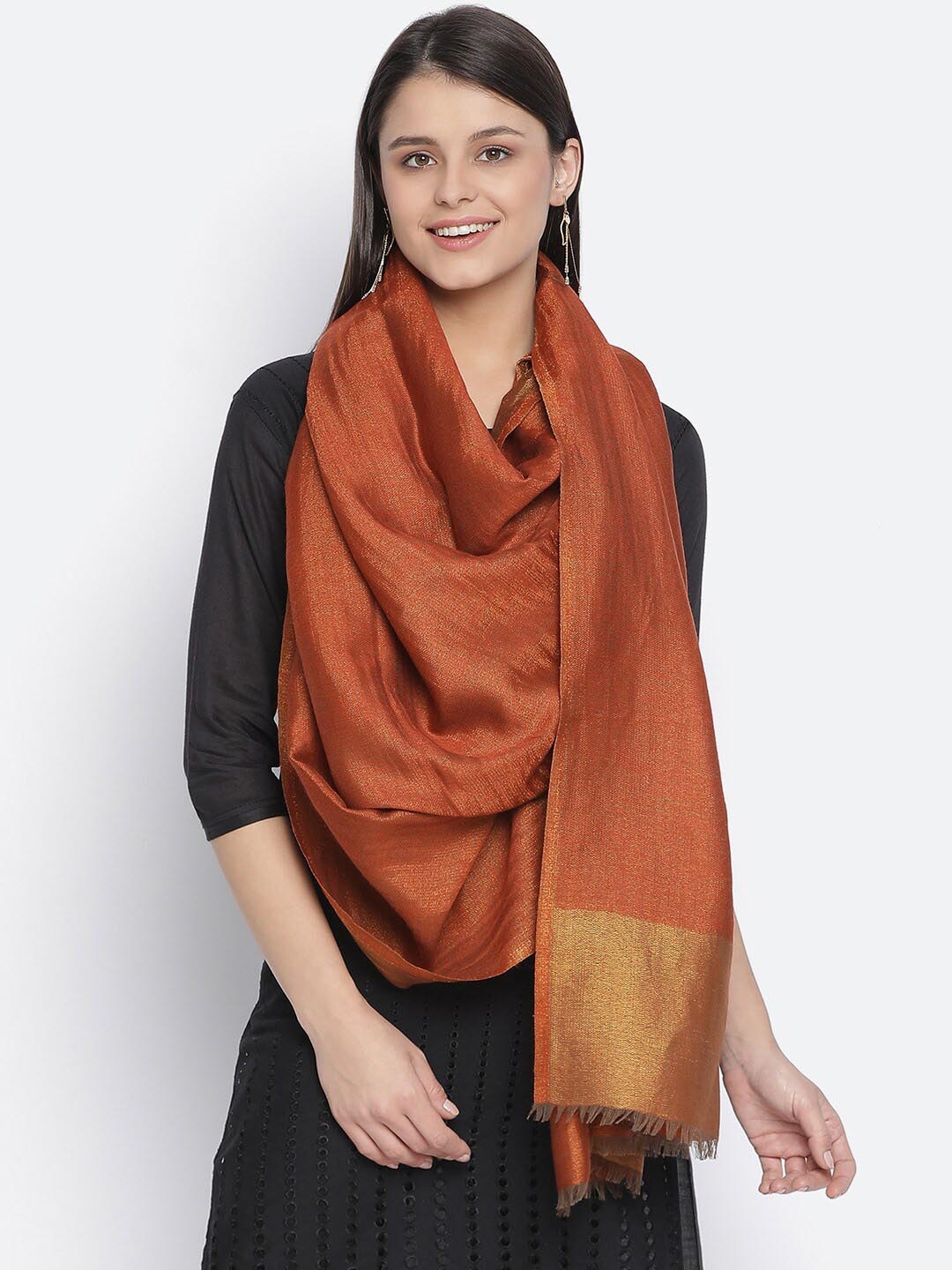 

SHINGORA Women Orange Woven-Design Shawl