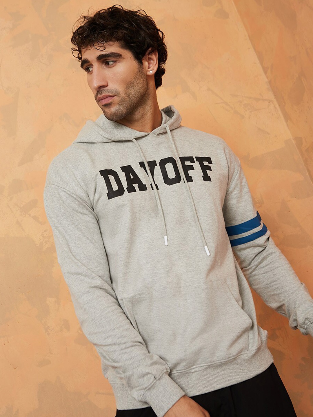 

Styli Slogan Printed Boxy Hooded Cotton Sweatshirt, Grey