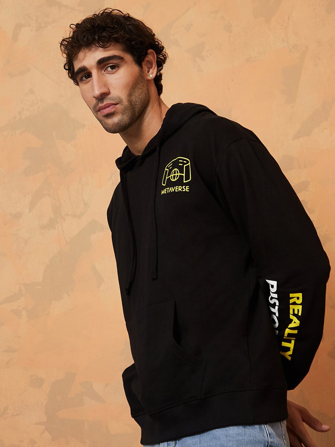 

Styli Placement Printed Boxy Fit Hoodie, Black