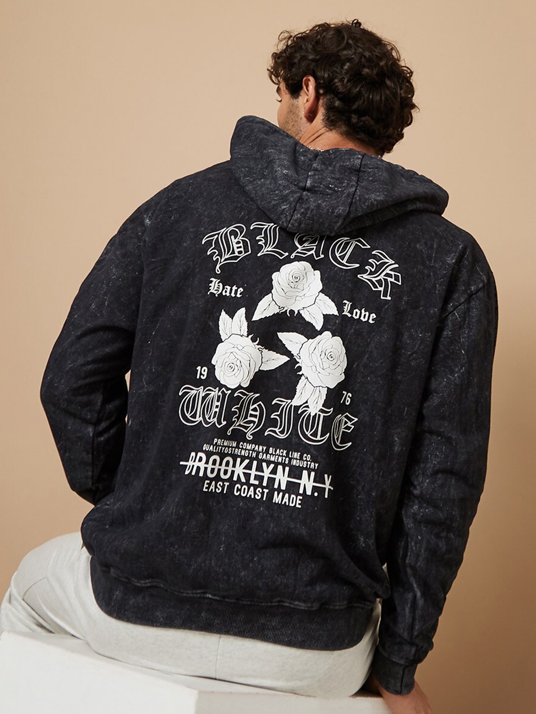 

Styli Pure Cotton Printed Hooded Sweatshirt, Black