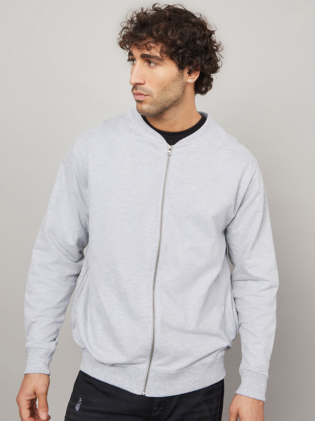 

Styli Men Terry Bomber Jacket, Grey