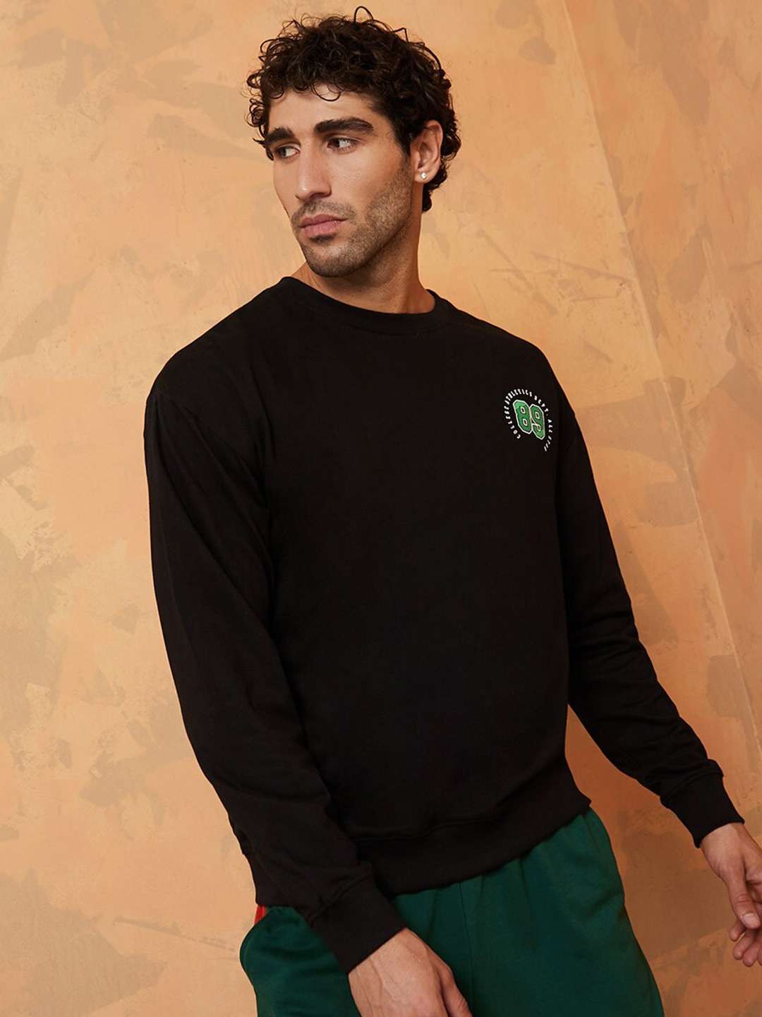 

Styli Placement Printed Regular Cotton Sweatshirt, Black