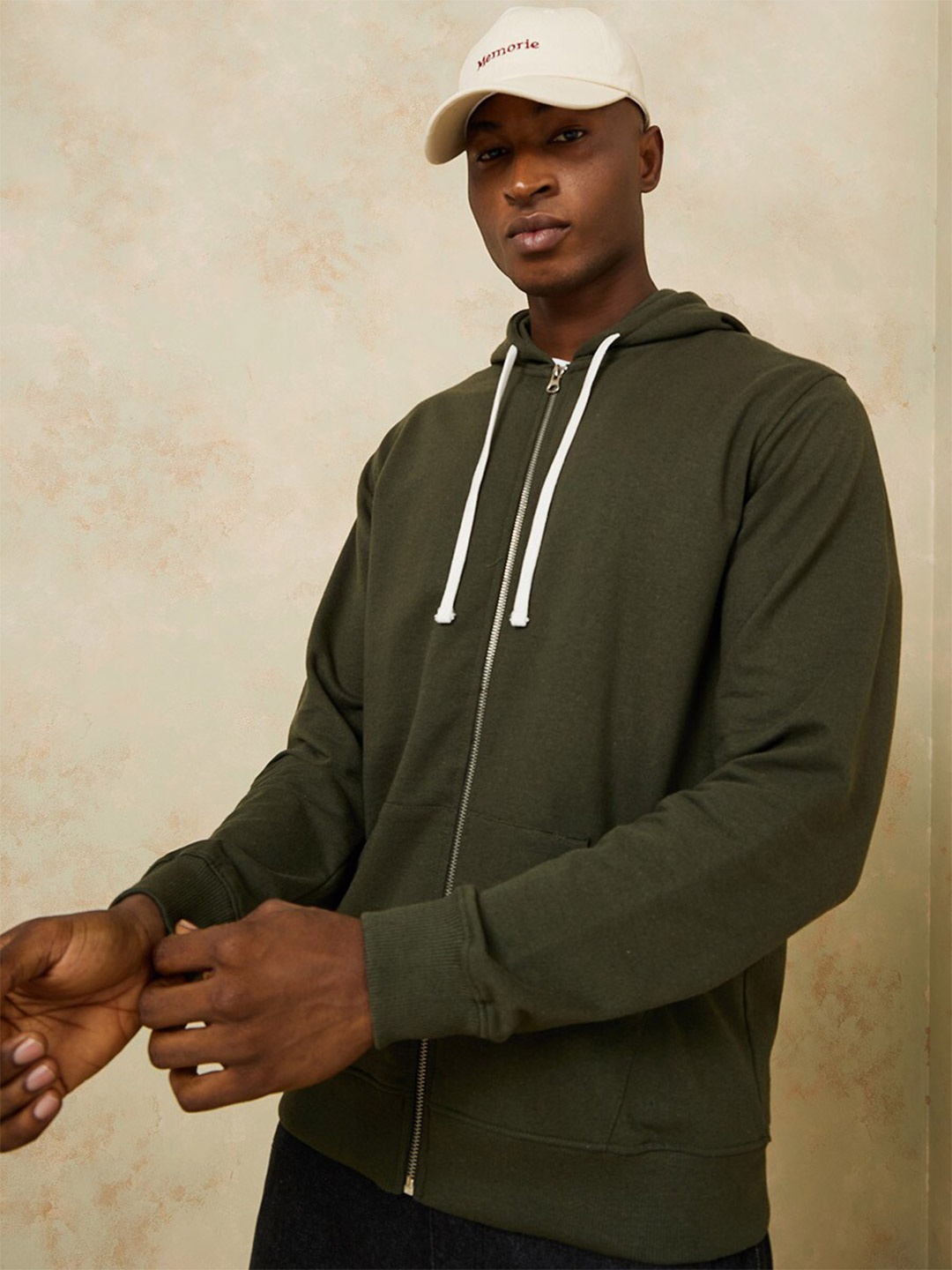 

Styli Men Solid Hooded Cotton Sweatshirt, Olive