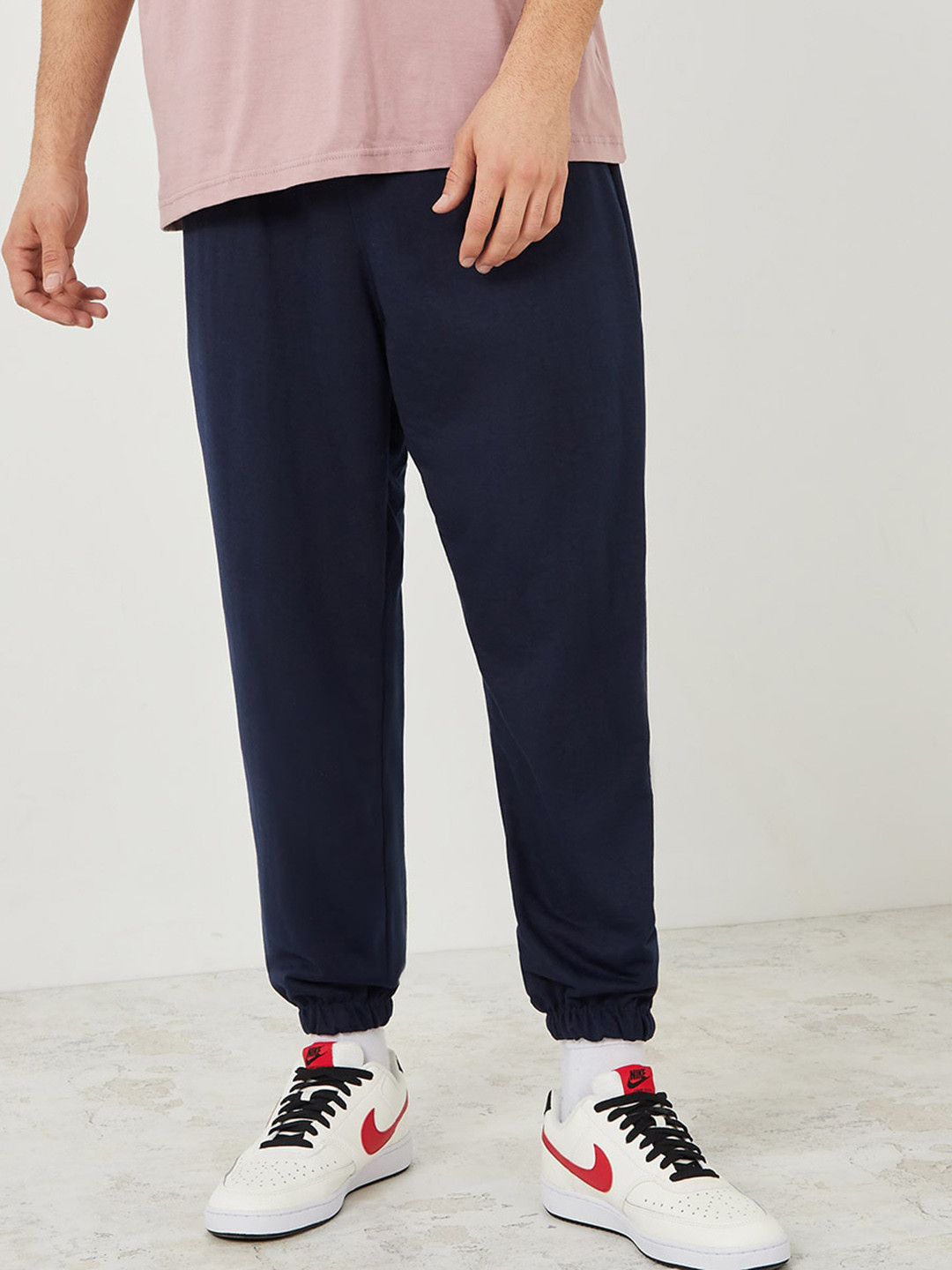 

Styli Men Pure Cotton Oversized Joggers, Navy blue