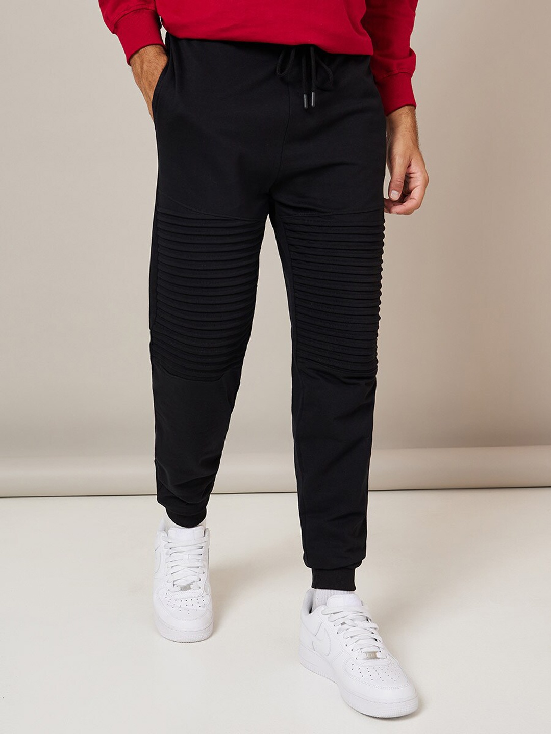 

Styli Men Slim Fit Biker Skinny Cotton Joggers, Black