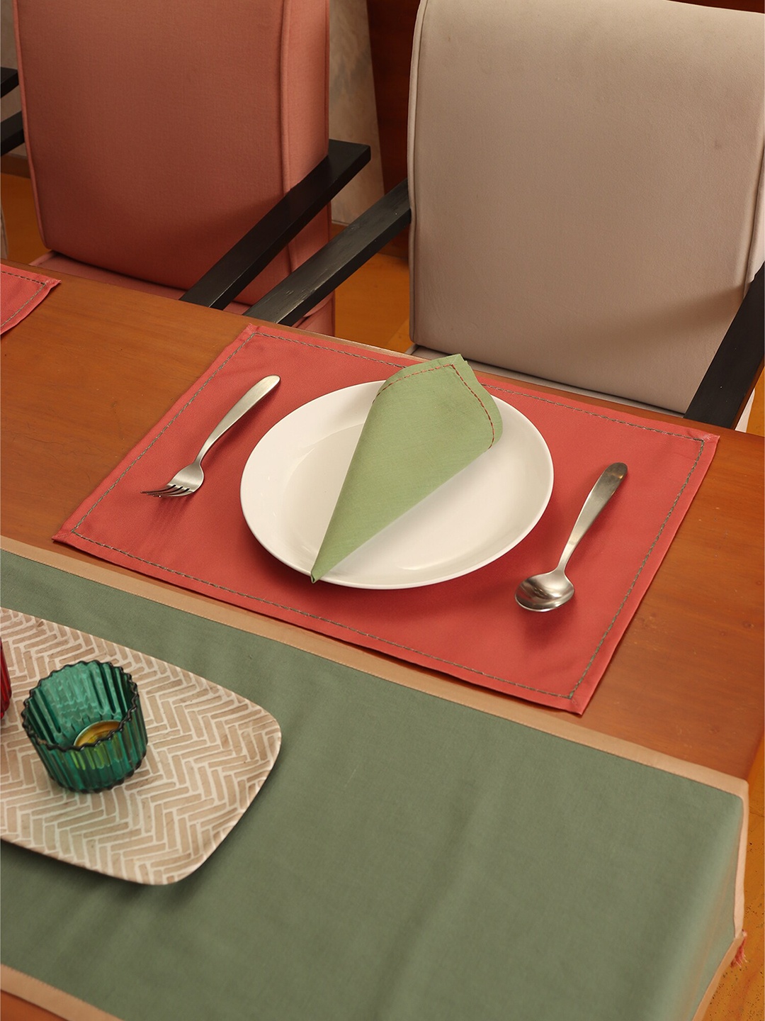 

ZEBA Set Of 6 Cotton Table Placemats, Coral