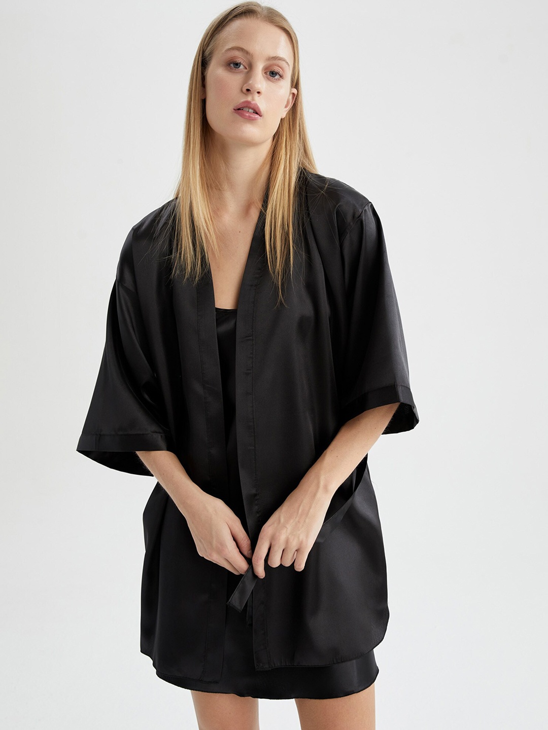 

DeFacto Women Black Solid Mini Robe