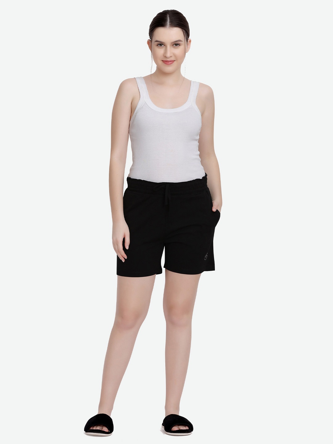 

MAYSIXTY Women Black Slim Fit Cotton Shorts