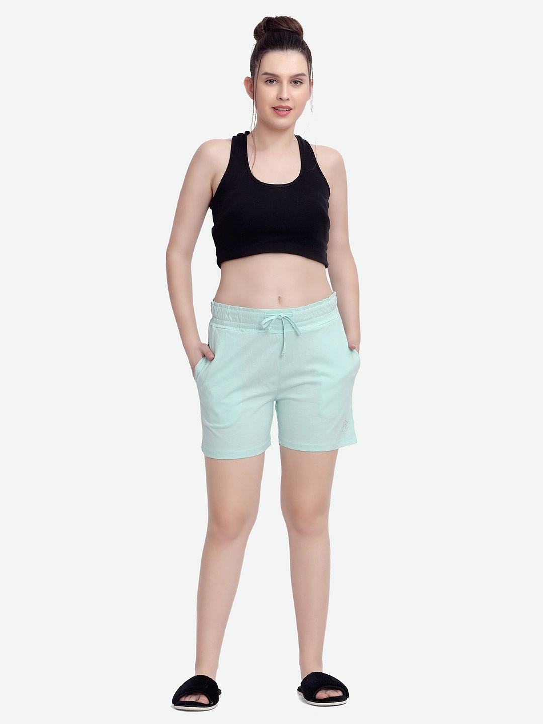 

MAYSIXTY Women Green Slim Fit Cotton Shorts