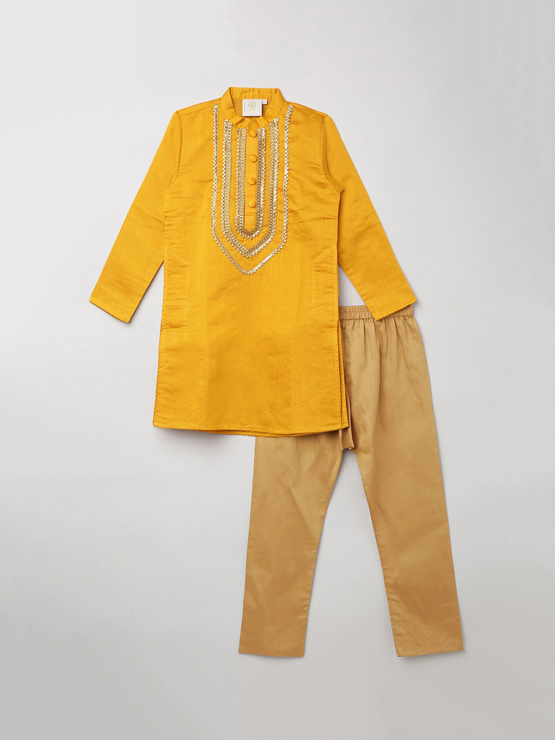 

BYB PREMIUM Boys Yellow Pure Silk Kurta with Pyjamas